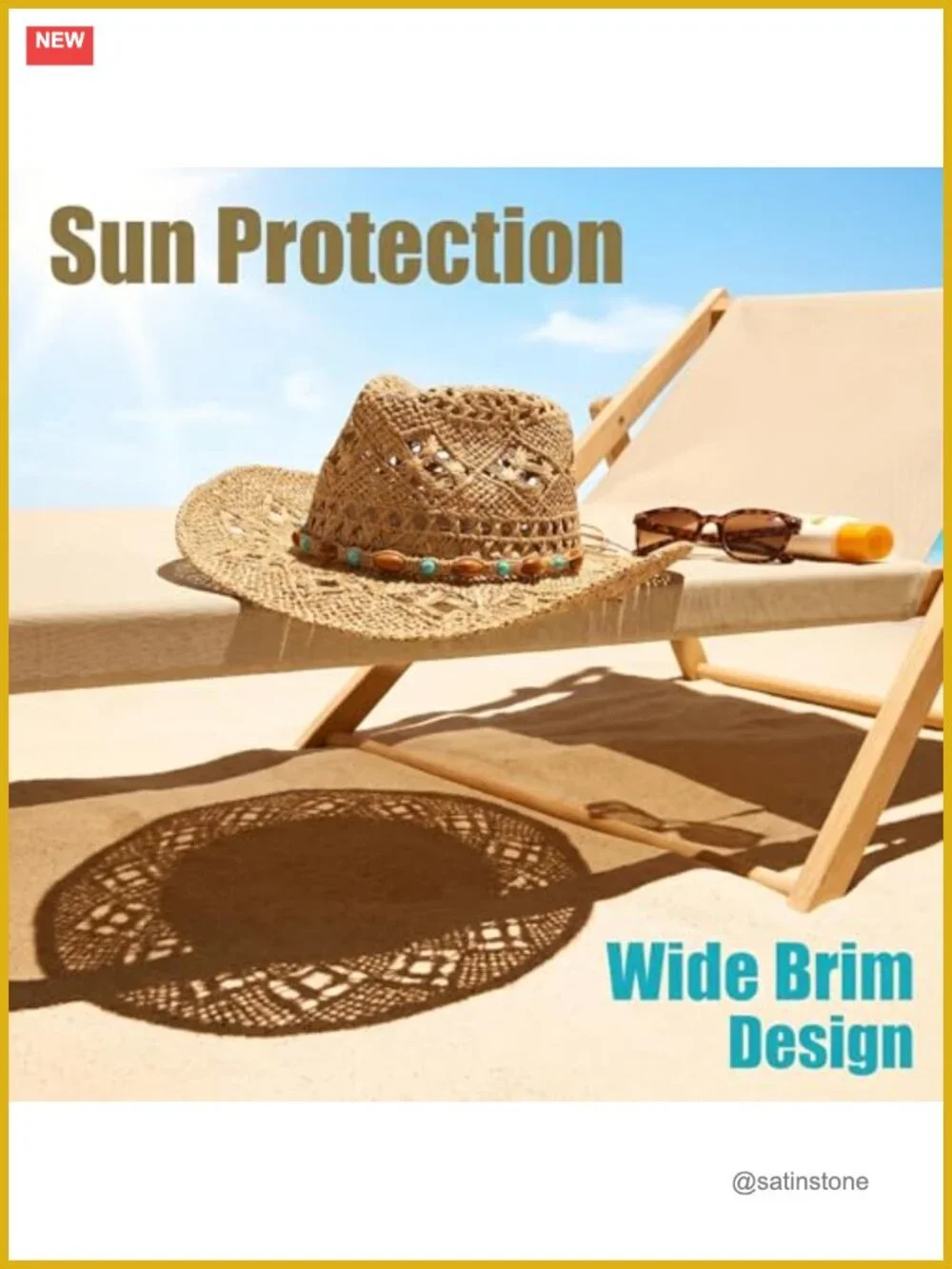 Woven Straw Cowboy Sun Hat with Adjustable Fit - UPF 50+